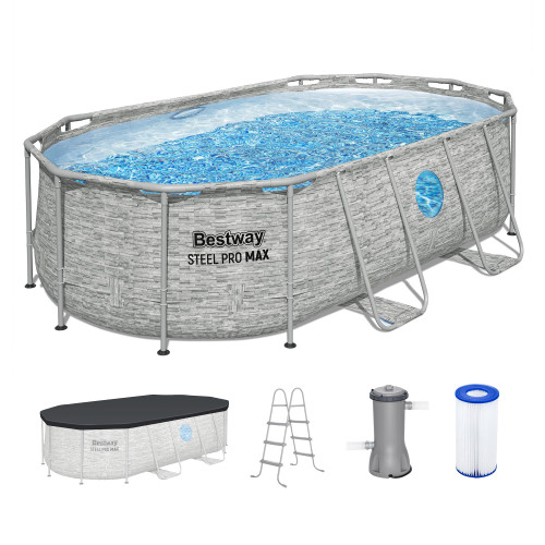 14’ x 8'2" x 39.5” Above Ground Pool, Oval Metal Frame Outdoor Swimming Pool Set with Filter Pump, Ladder, and Cover
