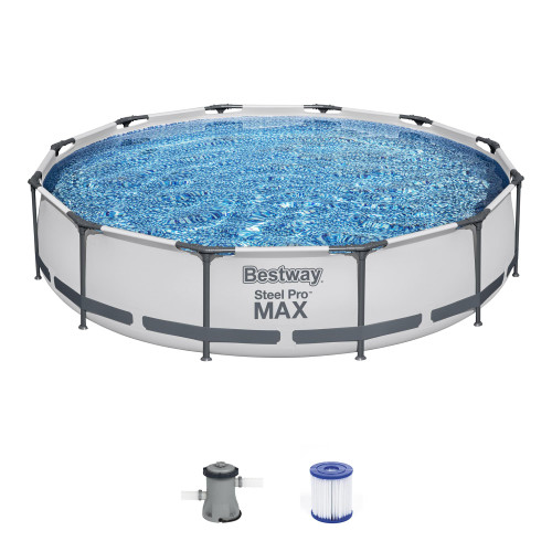 Bestway Steel Pro MAX Above Ground Swimming Pool (12' x 30") | Round Outdoor Backyard Family Pool with Tritech® Puncture-Resistant Liner