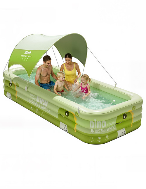 120" Large Inflatable Pool with Removable Canopy, 4-Layer Blow Up Pool (Stronger Than 3-Layer), 0.32mm Heavy Duty PVC