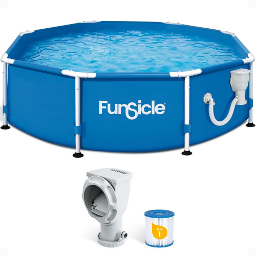 Funsicle Activity 8' x 30" Round Above Ground Swimming Pool Set with SkimmerPlus 2-in-1 Filter Pump for Backyard Fun