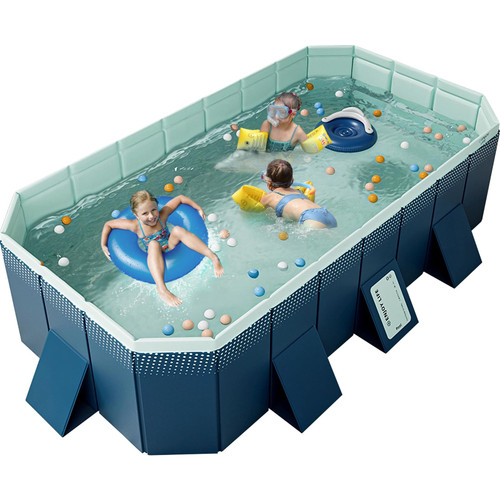 Foldable Non-Inflatable Kids' and Adults' Outdoor Swimming Pool, for Backyard Dog Pools (113" x 66" x 20")