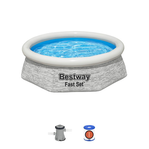Set, 8' x 24" Round Inflatable Outdoor Backyard Pool with 497 Gallon Water Capacity and 330 GPH Filter Pump