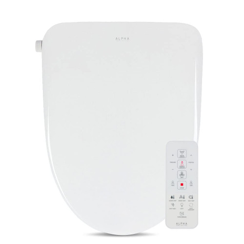 Bidet Toilet Seat in Elongated White | Ultra Low Profile | Endless Warm Water | Arced Stainless Steel