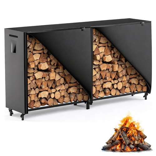 8ft Firewood Rack Outdoor with Cover, Heavy Duty Square Metal Wood Storage Log Holder Stacker