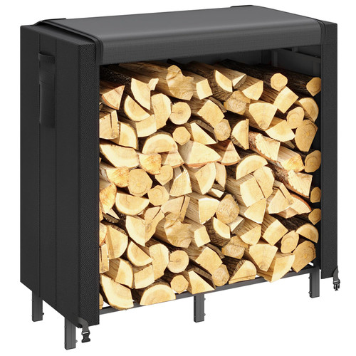 Lifewit 4 FT Firewood Rack Outdoor with Waterproof Cover, Indoor/Outdoor Wood Storage with Side Pocket