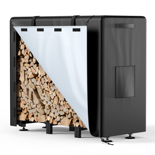 Brightown Firewood Rack Outdoor with Cover, 4FT Indoor Wood Rack for Firewood, Waterproof Fire Wood Holder Outside
