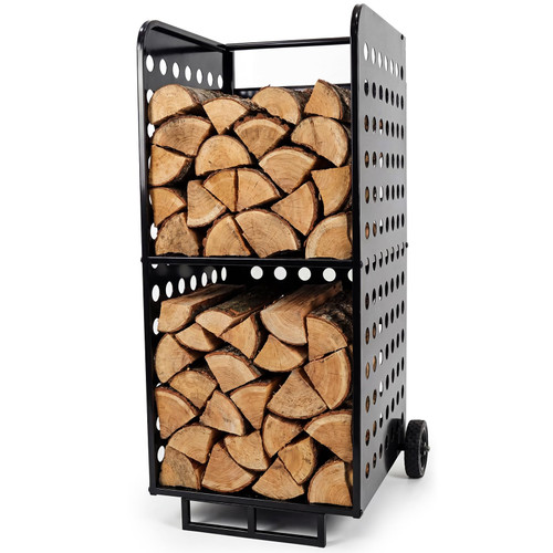 800 lbs Heavy-Duty Rolling Firewood Cart with Wheels, Vertical Log Storage Rack for Outdoor Fire Pit
