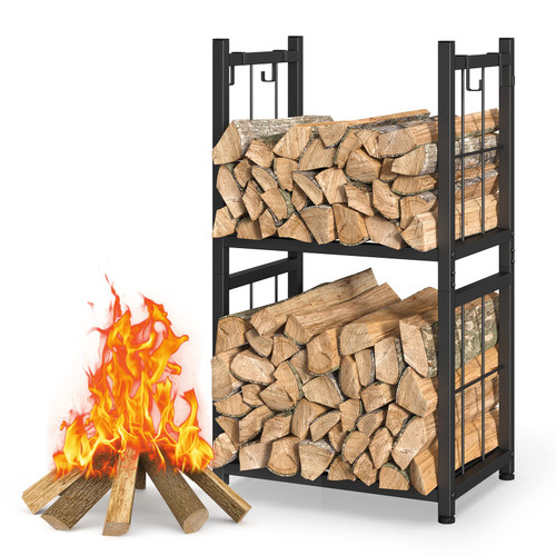 Firewood Rack Indoor, Portable 2 Tier Firewood Rack, Sturdy and Easy to Assemble Construction