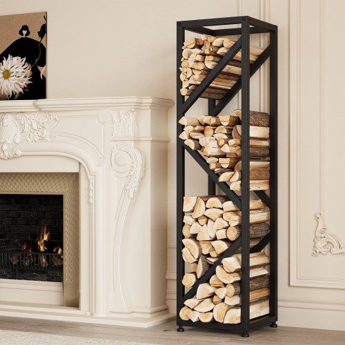 Firewood Rack Indoor 47 Inch Tall, 4-Tier Heavy-Duty Firewood Holder for Fireplace with Minimalist Style
