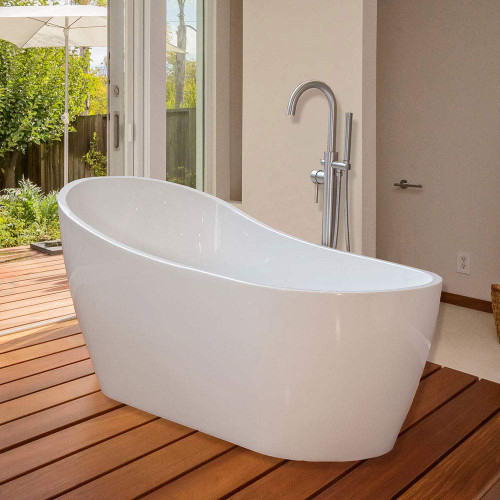 Acrylic Freestanding Bathtub Contemporary Soaking White Tub with Chrome