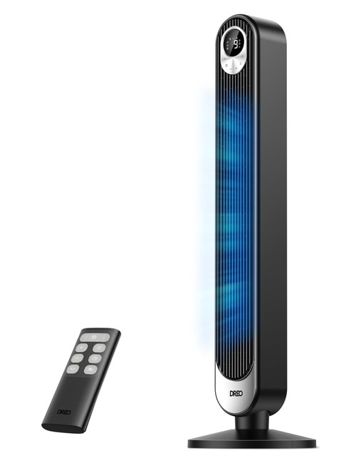 DREO Tower Fan for Bedroom, 28 ft/s, 20dB Quiet Oscillating Bladeless Fan with Remote, 9 Speeds, 4 Modes, 12H Timer, LED Display, Standing Floor Fan Powerful for Indoor Home Office Room, 42 Inch