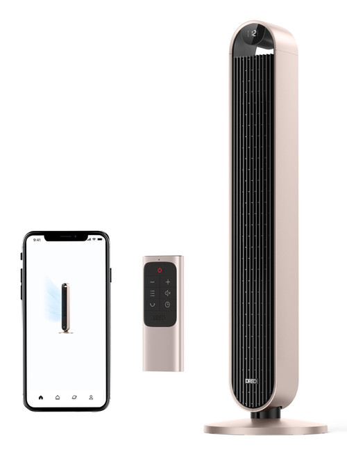 DREO Smart Tower Fan Voice Control, 120° Oscillating Fan Works with Alexa/Google/App/Remote, 42 Inch, 20dB Quiet DC Bladeless Fan for Bedroom,12 Speeds, Floor Fan for Home, Office