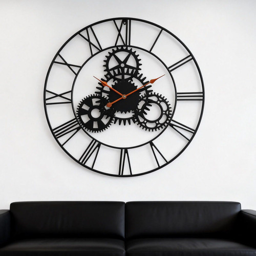 AMAATE Steampunk Wall Clock 24 Inch, Industrial Metal Gears with Roman Numerals, Retro Distressed Finish Mechanical Art for Bar, Living Room, Cafe Decor