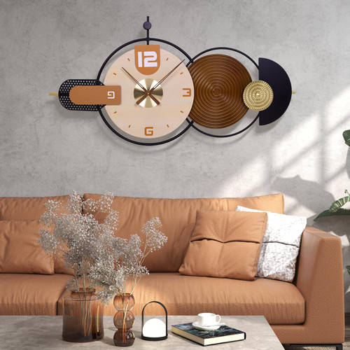 Anmotpe 38x20 Inch Large Modern Wall Clock for Living Room - Metal & Wood Combination, Silent Non-Ticking Battery Operated Decorative Clock for Home, Bedroom, Kitchen, Office