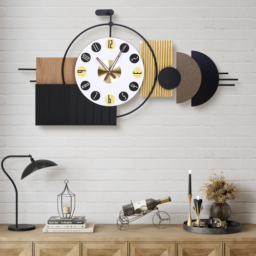 Anmotpe Luxury Modern Wall Clocks-Large Geometric Dial Wall Clock Battery Operated,Wood Metal Frame Big Clock Silent Non Ticking for Living Room, Bedroom,Kitchen,Office -42X21.6 Inch