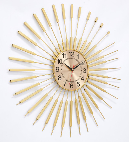 PSYCHE GOD 24 Inch Gold Starburst Wall Clock, Silent Non-Ticking Battery Operated Metal Wall Clock, Mid Century Modern Art Decor Large Wall Clock for Living Room Bedroom Office