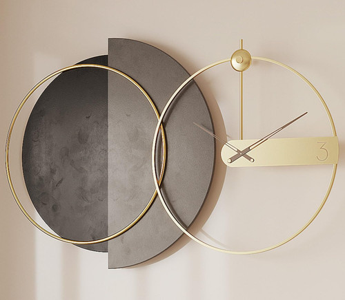 PSYCHE GOD Large Gold Mid Century Modern Wall Clock 43"x27.5", Silent Non-Ticking Round Metal Decorative Clock for Living Room Bedroom