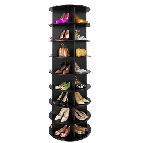 SpaceAid 8 Tier Rotating Shoe Rack Tower, Spinning Shoe Display Lazy Susan, Revolving 360 Shoe Rack Storage Round Carousel, Vertical Handbag Rotate Shoes Closet Organization (8-Tier Black)