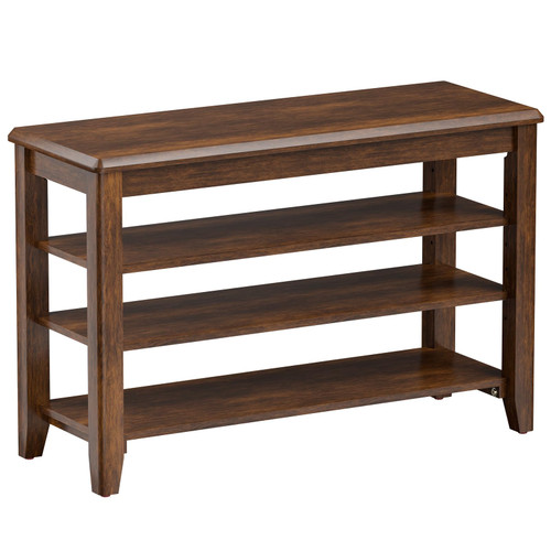 Taitiy Shoe Bench Storage Rubberwood, Entryway Bench with 3-Tiers Height Adjustable, Shoe Rack Front Door Entrance Organizer for Hallway Living Room, Mudrooms, Walnut,31.5"