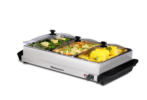 Elite Gourmet EWM-6171 Triple 3 x 2.5 Qt. Trays, Buffet Server, Food Warmer Temperature Control