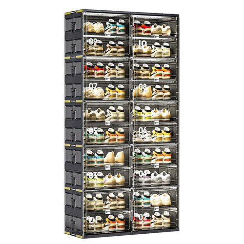 wesimple 40 Pairs Portable Shoe Storage Cabinent of 3-Step Fast Installation,Plastic Shoe Box with Magnetic Clear Door for Entryway, Enclosed Shoe Rack for Sneaker, Heels etc.. (2Row, 10Tier)
