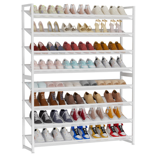 NEYCIL Large Shoe Rack 8 Tier Shoe Organizer, Heavy Duty Metal 4-Tier Stackable Shoe Storage Vertical Shoe Rack for Closet Front Door Entrance, Up to 50 Pairs, 44.8" W x 11.4" D x 56.7" H, White