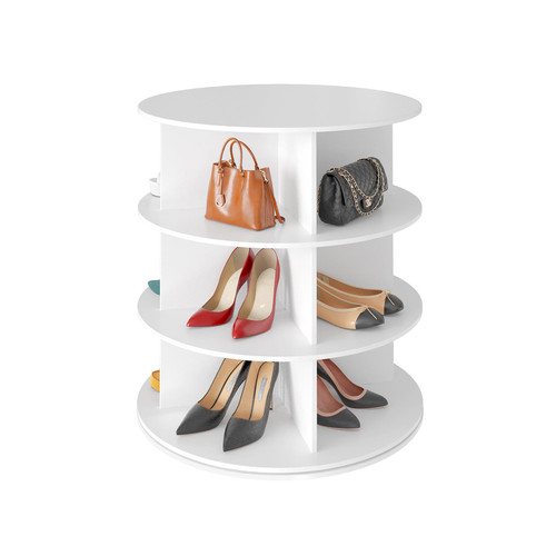 SpaceAid 3 Tier Rotating Shoe Rack Tower, Spinning Shoe Display Lazy Susan, Revolving 360 Shoe Rack Storage Round Carousel, Vertical Handbag Rotate Shoes Closet Organization (3-Tier White)