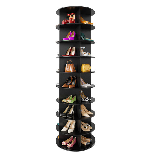 SpaceAid 9 Tier Rotating Shoe Rack Tower, Spinning Shoe Display Lazy Susan, Revolving 360 Shoe Rack Storage Round Carousel, Vertical Handbag Rotate Shoes Closet Organization (9-Tier Black)