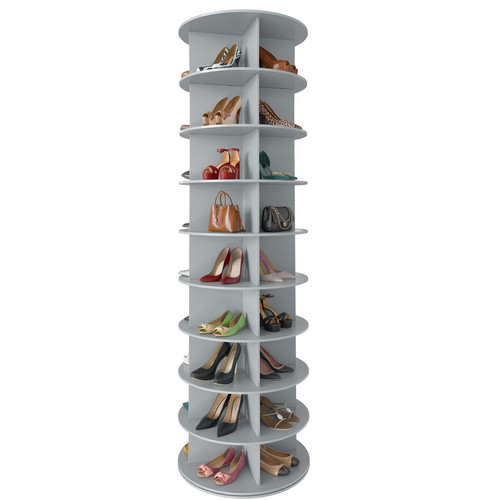 SpaceAid 9 Tier Rotating Shoe Rack Tower, Spinning Shoe Display Lazy Susan, Revolving 360 Shoe Rack Storage Round Carousel, Vertical Handbag Rotate Shoes Closet Organization (9-Tier Gray)