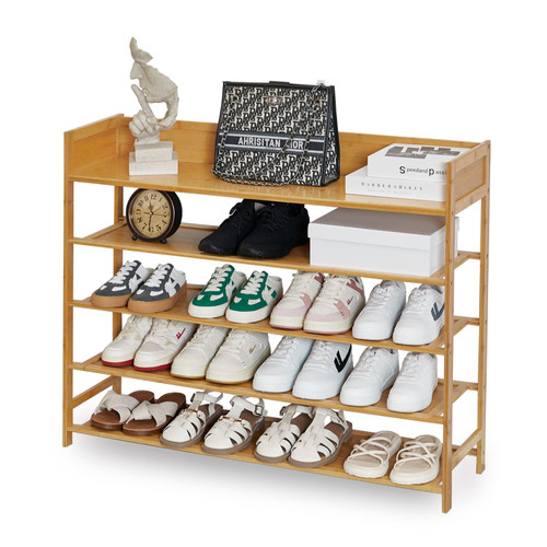 SOBIBO Bamboo Shoe Rack Organizer, 5 Tier Shoe Shelf Storage Organizer, for Entryway, Hallway, and Closet (Nature-39)