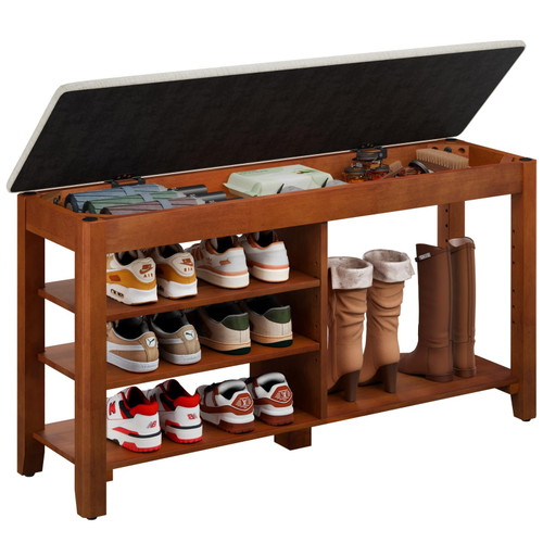 FAGAGA Shoe Rack Bench with Flip-Top Storage, Solid Wood Entryway Bench with Cushion, Adjustable Shelf, Shoe Organizer for Front Door Entrance, Hallway, Living Room, Mudroom (Beige, 39.4" L)