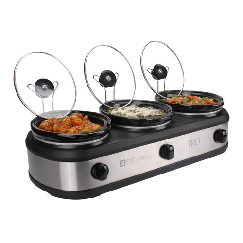 Three 2.5 Quart Removable Crock Inserts - Slow Cooker & Food Warmer with Individual Heat Control