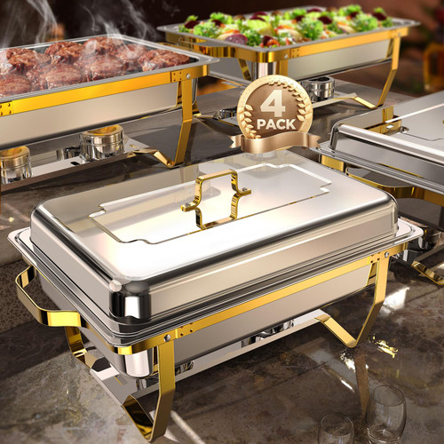 4 Pack, 9QT [Elegant Gold and Silver Colors] Food Warmers for Parties Buffet [Sturdy and High Grade]