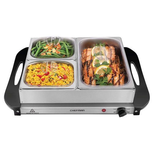 Chefman Electric Buffet Server + Warming Tray w/Adjustable Temperature & 3 Chafing Dishes