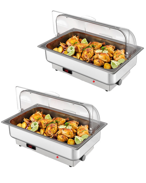 2Pack 4.5QT Electric Chafing Dish Buffet Set – Stainless Steel Roll Top Food Warmers