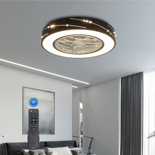 White/Black Modern 21.6" Round LED Ceiling Fan with Remote Control for Bedroom Living Room