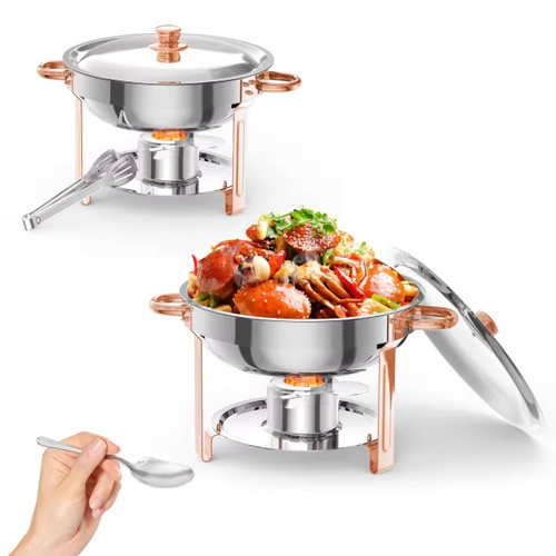 Stainless Steel Catering Warmer with Dome Lid, Frame & Utensils – Stackable Food Server