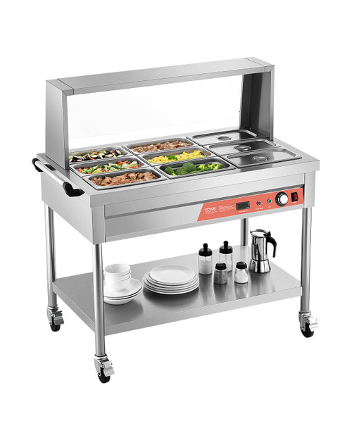 VEVOR 9-Pan Commercial Food Warmer, 9 x 1/3 Pans Electric Steam Table, 1500W