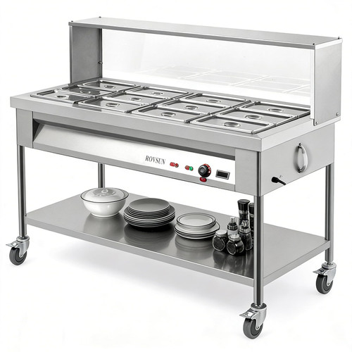 12-Pan Electric Commercial Food Warmer, Stainless Steel Bain Marie w/Temperature Control