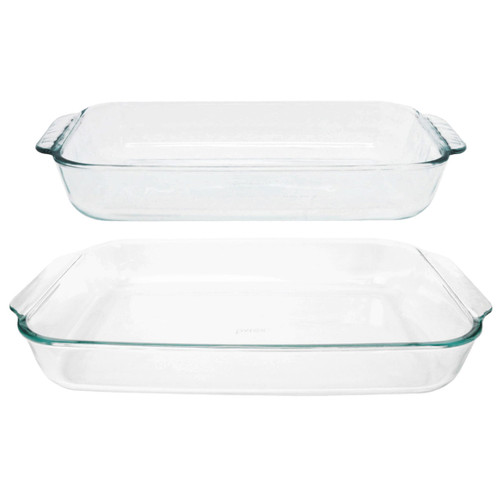 Pyrex Basics Clear Glass Oblong Baking Dish Set, 2-Piece Value Pack (3-Quart & 2-Quart) - Oven