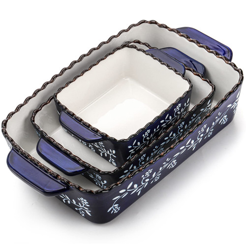 3 Pack Ceramic Bakeware Set Porcelain Rectangular Baking Dish Lasagna Pans for Cooking Kitchen