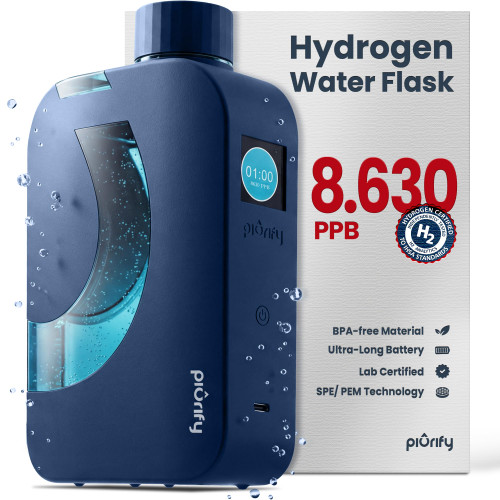PIURIFY Flask Hydrogen Water Bottle | UP TO 8,630 PPB High-Purity H2 | 12 OZ | SPE/PEM Electrolysis | Self-Cleaning | Dual-Mode | 5000 mAh Battery | BPA-Free | Certified by H2 Analytics (Blue Mate)