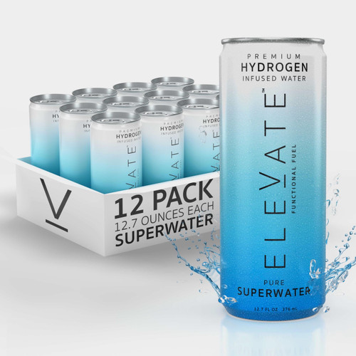 ELEVATE SUPERWATER Premium Hydrogen Water (12 pack). Highest Hydrogen (3-5 PPM) and Lowest -650 ORP
