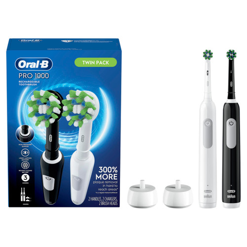 CrossAction Electric Toothbrush, Black and White, 2 Count