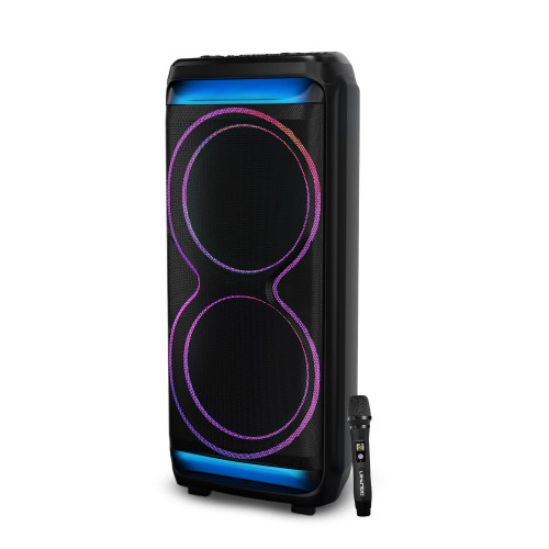 Dolphin Bluetooth Party Speaker – Dual 15" Woofers, 100W RMS, Deep Bass, High Volume, X-BASS, TWS, LED Light Show, Rechargeable Battery, Karaoke Mic Included, PartyBox
