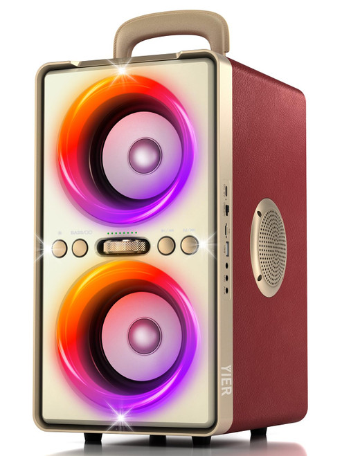 YIER Bluetooth Speaker, 240W Peak Loud Party Speaker with Big Bass, 20H Playtime, TWS, BT5.3, Large Portable Wireless Boom Box with LED Light for Outdoor Backyard Beach Home (Leather Red)