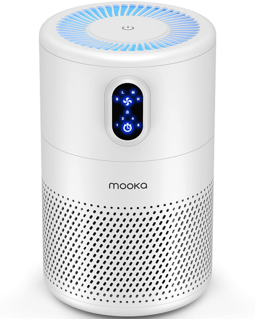 MOOKA Air Purifiers for Home Large Room up to 1076ft², H13 True HEPA Air Filter Cleaner, Odor Eliminator, Remove Smoke Dust Pollen Pet Dander, Night Light, B-D02L White