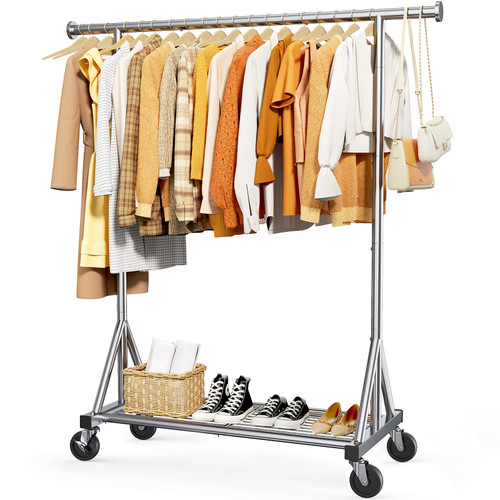 Large Capacity Clothing Organizer for Bedroom, Laundry Room, 42.5" x 16.5" x 65.9", Silver
