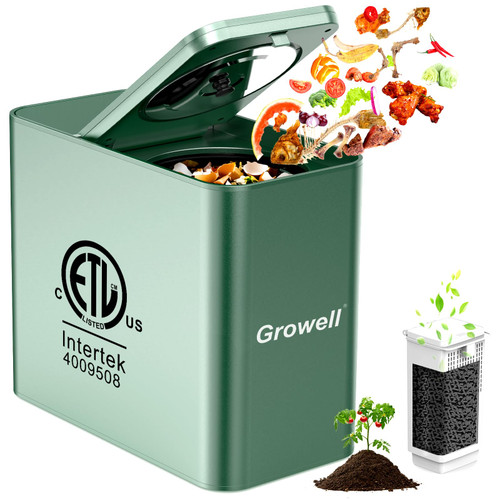 Growell Electric Composter for Kitchen, 3.2L Smart Odorless Compost Bin, Low Noise & Odorless, Indoor Countertop Food Waste Composter with LED Display, One-Touch Operation, Auto-Cleaning, EC04 (Green)