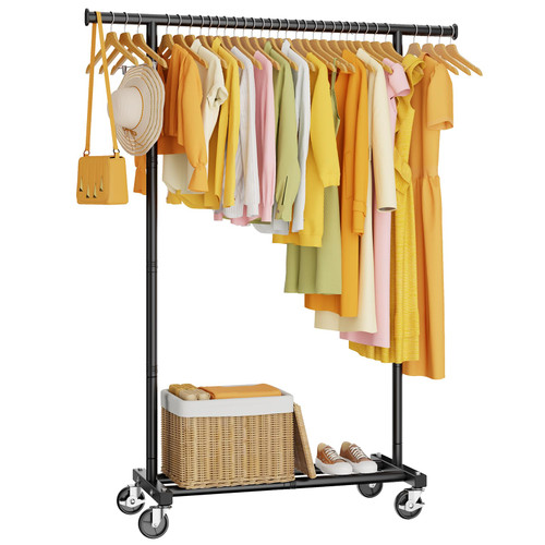 Rolling Garment Rack Sturdy Coat Rack Portable Wardrobe Rack Metal Closet Rack for Bedroom Laundry Living Room, Black